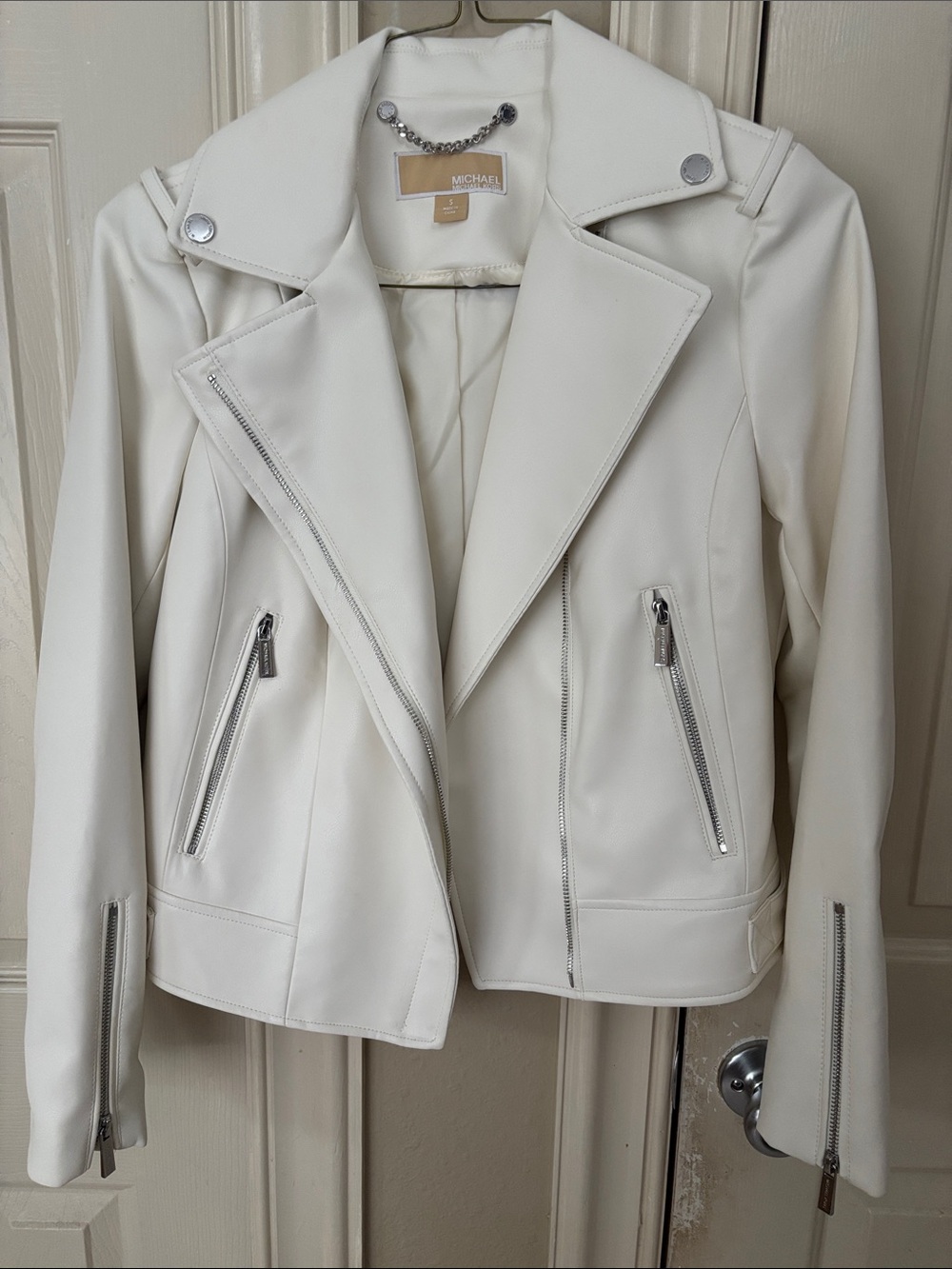 MICHAEL Michael Kors Cream Zip-Front Moto Jacket